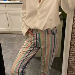 Funky striped cigarette cut jeans.  100% cotton.